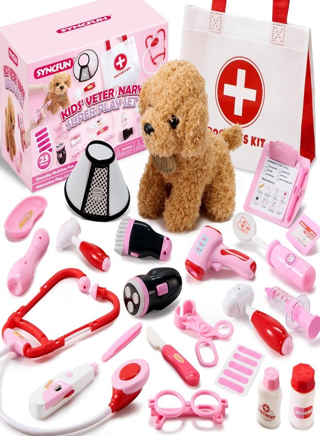 SYNCFUN Doctor Kit for Girls, 22 PCS Veterinarian Playset for Kids, Vet Kit with Dog Toy, Stethoscope, Storage Bag and Accessories, Role Play for Toddlers 3 4 5 6, Christmas and Birthday Gifts - Image 1